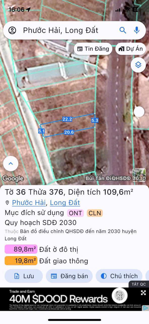 Đất thổ cư Đất Đỏ 82m² giá 1.06 tỷ - Mặt tiền đường Long Mỹ, gần biển!