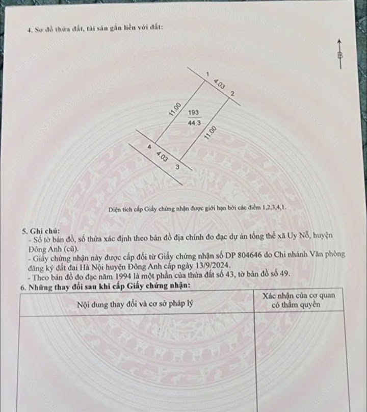 Đất 44.3m² tại Ấp Tó, Uy Nỗ, Đông Anh - Sổ đỏ chính chủ, giá thỏa thuận!