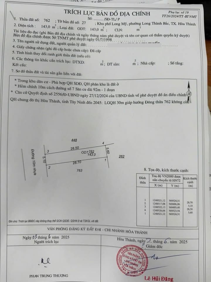 Đất thổ cư hẻm 6 đường An Dương Vương, Tây Ninh 145.34m² - Giá chỉ 230 triệu!