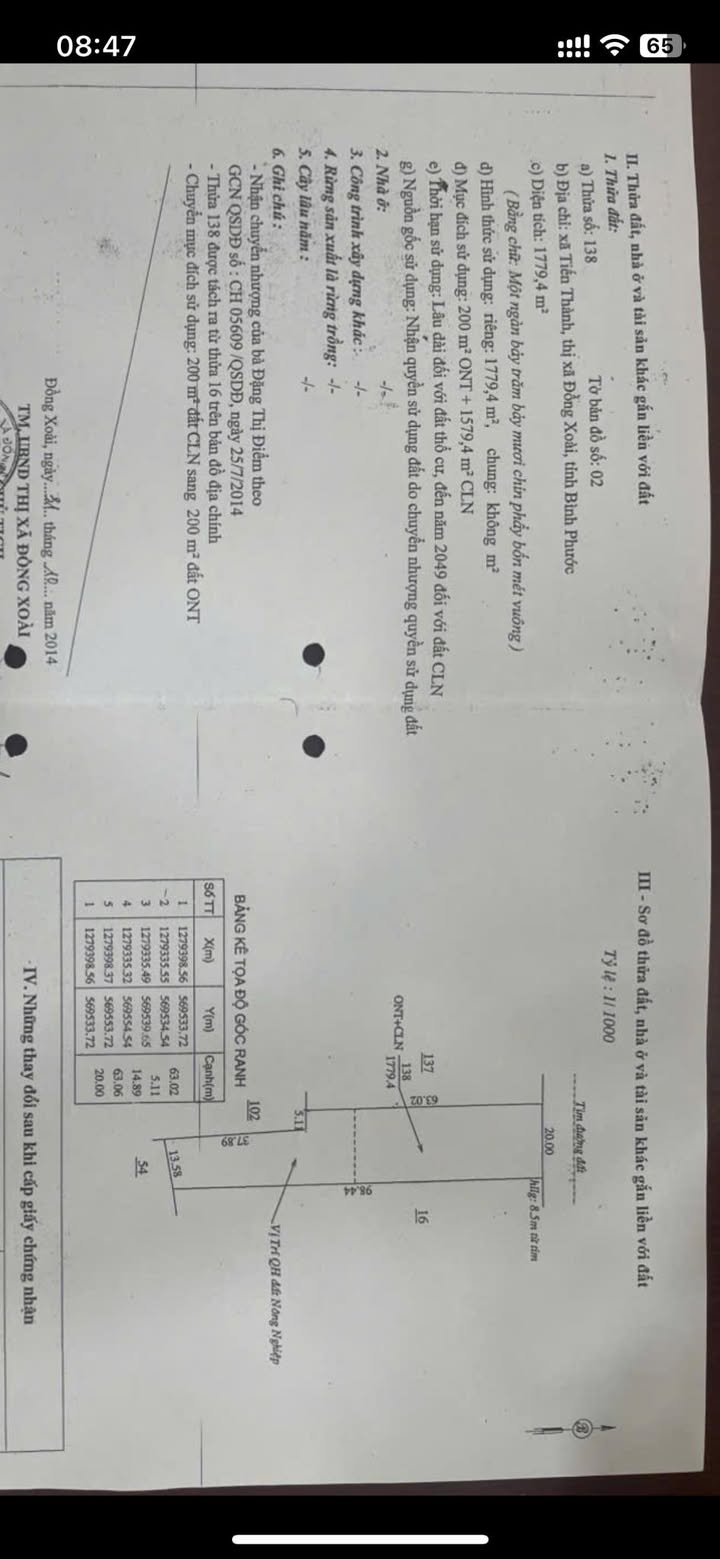 Đất nền Tiến Thành, Đồng Xoài 1779m² giá 2 tỷ - Đầu tư sinh lời tuyệt vời!