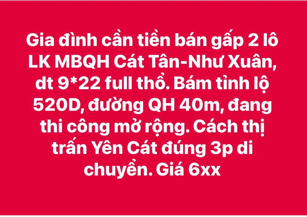 Đất nền Cát Tân Như Xuân 198m² giá 650 triệu - Cơ hội đầu tư tuyệt vời!