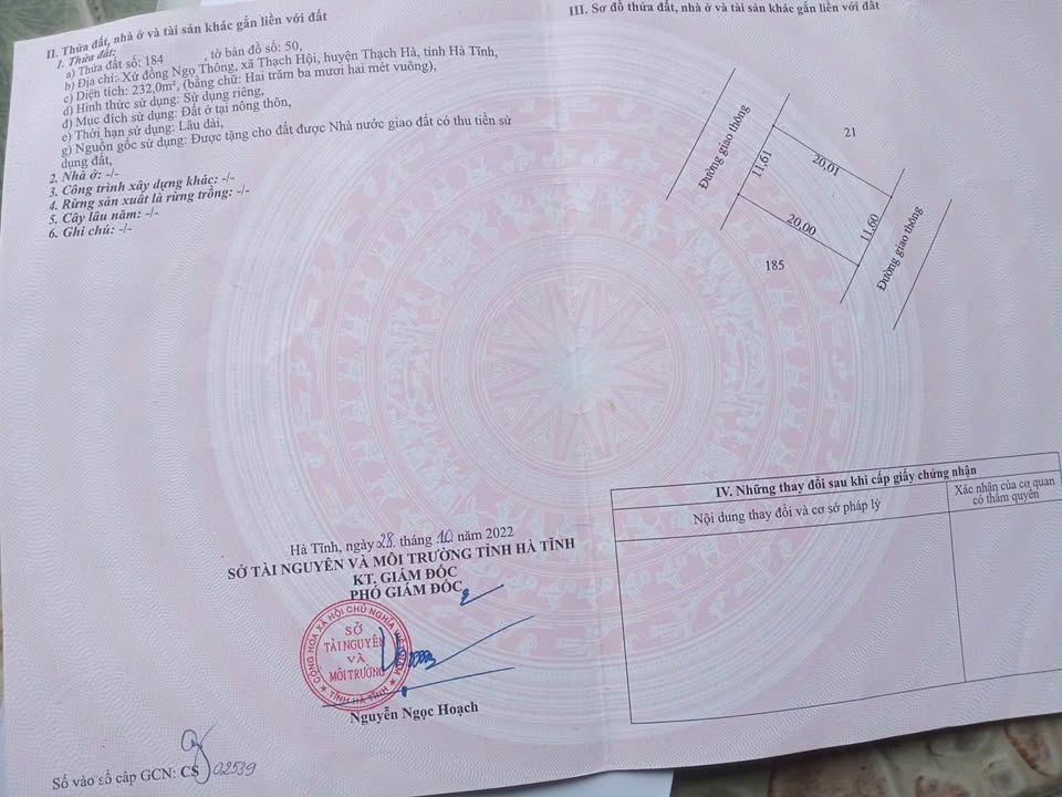 Đất thổ cư Thạch Hội, Thạch Hà 220m² giá chỉ 1 tỷ - Đầu tư sinh lời nhanh!