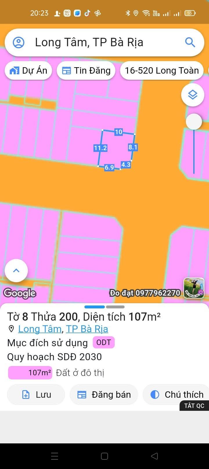 Đất thổ cư 107m² hai mặt tiền Long Tâm, Bà Rịa chỉ 4.7 tỷ - Vị trí lý tưởng cho kinh doanh!