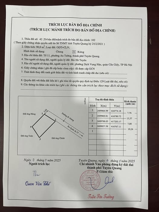 Đất thổ cư 90m² tại phường An Tường, Tuyên Quang - Chính chủ cần bán gấp!