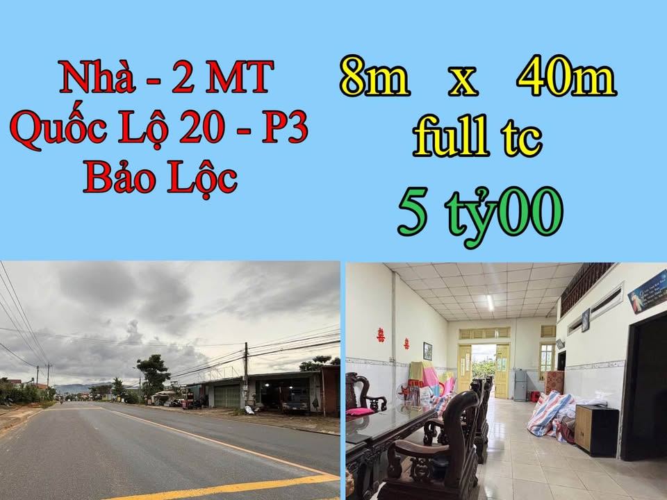 Nhà mặt tiền Quốc lộ 20, phường 3 Bảo Lộc 320m² giá 5 tỷ - Tiềm năng kinh doanh lớn!