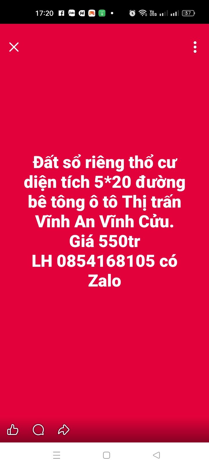 Đất thổ cư Vĩnh An, Vĩnh Cửu 100m² giá 550 triệu - Sổ đỏ chính chủ, ô tô vào tận nơi!