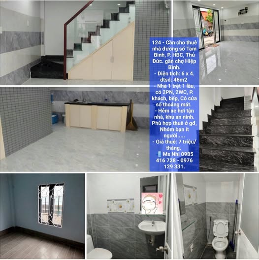 Nhà cho thuê đường Tam Bình, Thủ Đức 46m² giá 7 triệu - An ninh tốt, gần chợ