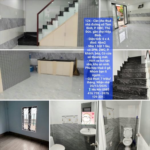 Nhà cho thuê đường Tam Bình, Thủ Đức 46m² giá 7 triệu - Khu an ninh, thoáng mát!