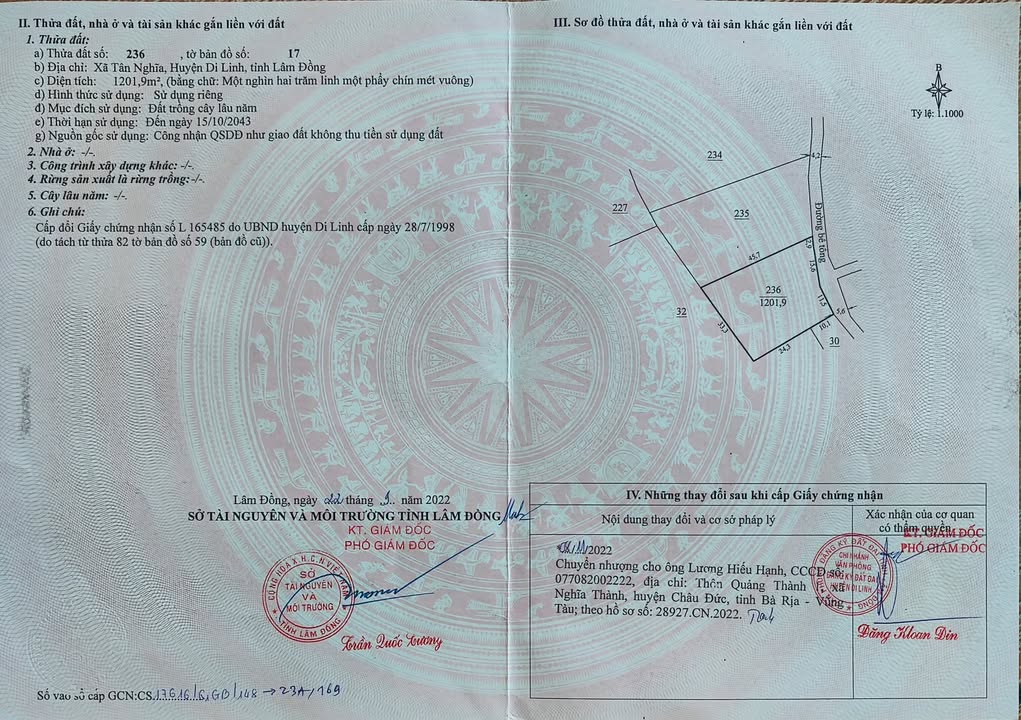 Đất Tân Nghĩa, Di Linh 1200m² giá 1.2 tỷ - Sổ đỏ chính chủ!