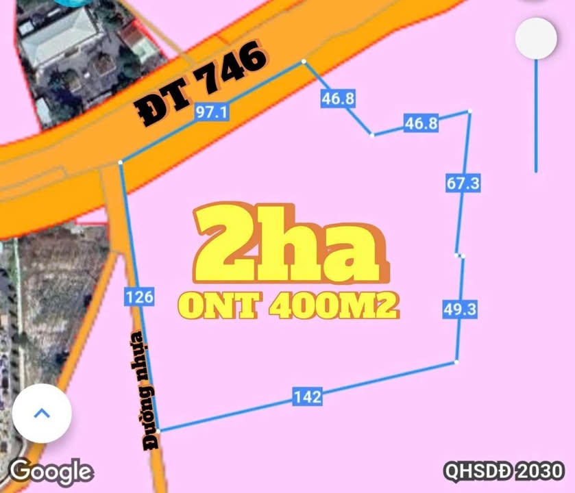 Đất mặt tiền ĐT 746 xã Tân Định 20,4ha - Tiềm năng sinh lợi cao!