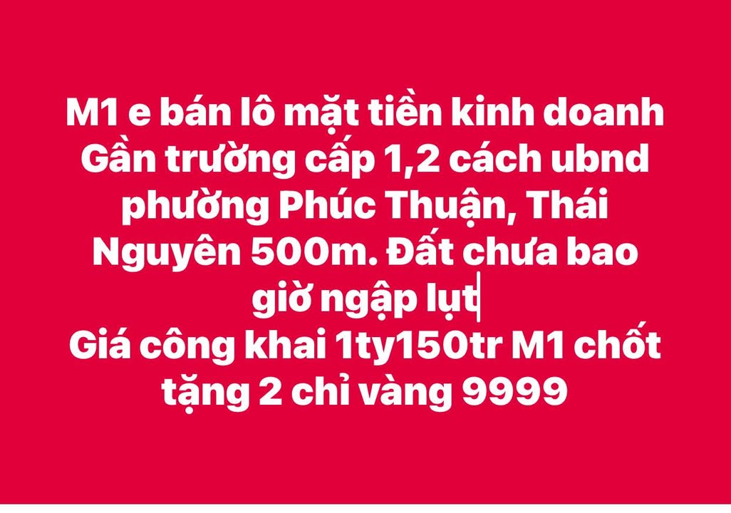 Mặt tiền kinh doanh Phúc Thuận Thái Nguyên 110m² giá 1.15 tỷ - Khu vực sầm uất, tiềm năng phát triển!