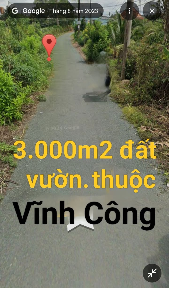 Đất vườn 3000m² xã Vĩnh Công, Châu Thành, Long An - Giá chỉ 1 tỷ, mặt tiền rộng 25m!