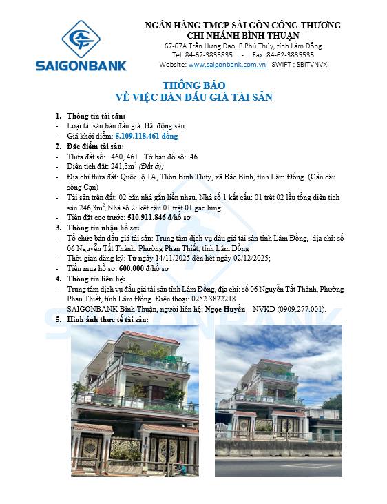 Đất ở nông thôn 241m² mặt đường Quốc lộ 1A - Giá khởi điểm 5.1 tỷ