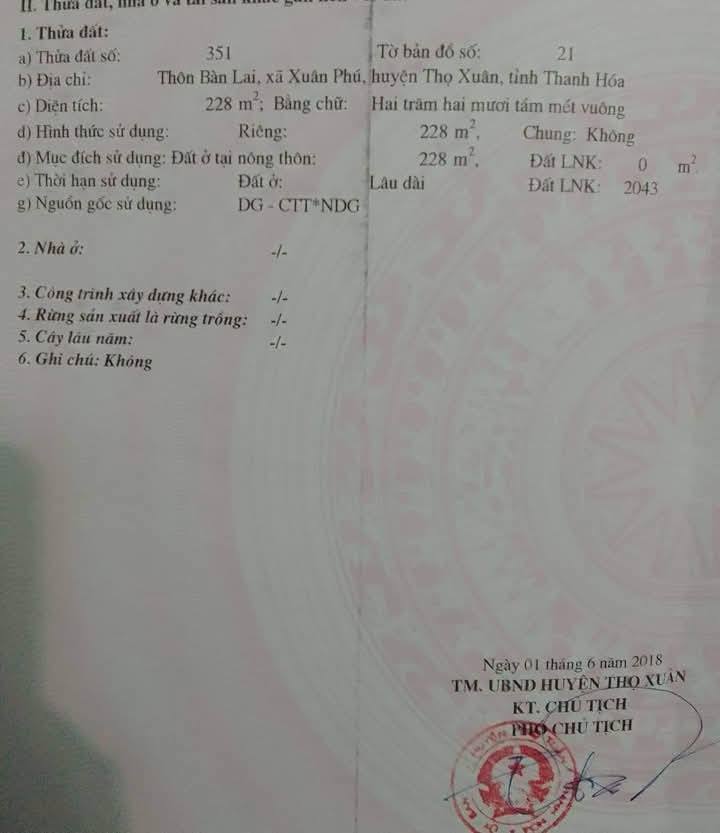 Đất thổ cư 228m² xã Sao Vàng, Thọ Xuân - Vị trí đẹp, giá thỏa thuận!