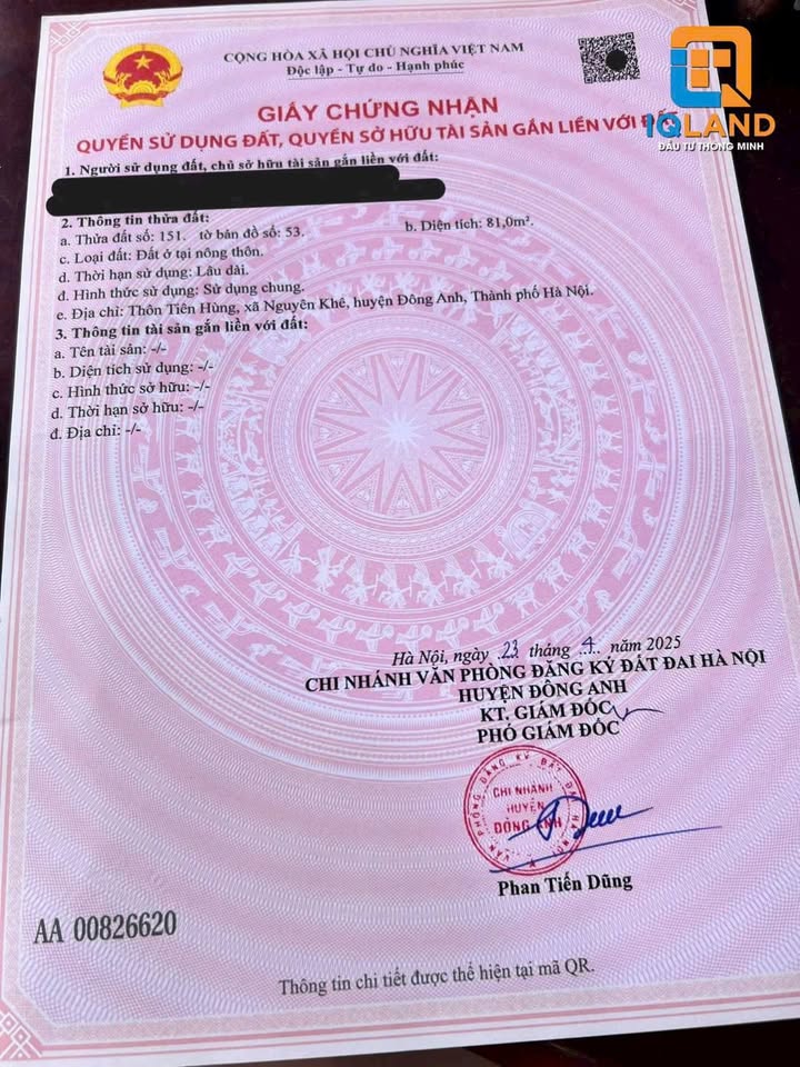 Đất nền 81m² Tiên Hùng, Nguyên Khê giá chỉ 4 tỷ - Sổ đỏ chính chủ!