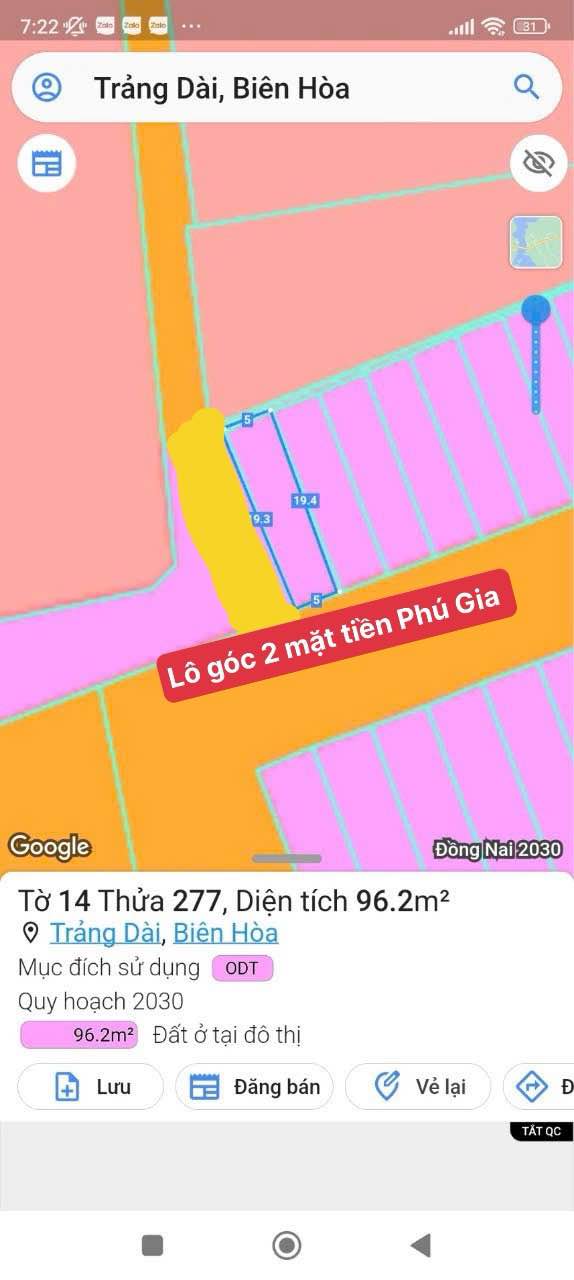 Đất nền đường Phú Gia 1, Trảng Dài, Biên Hoà 96m² giá 3.6 tỷ - Lô góc 2 mặt tiền
