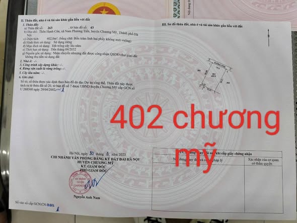 Đất nền chính chủ 402m² Xuân Mai, Chương Mỹ giá 1 tỷ - Sổ hồng đầy đủ!