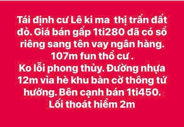Đất Tái Định Cư Lê Ki Ma - 107m² giá 1.28 tỷ - Đầu tư sinh lời ngay!