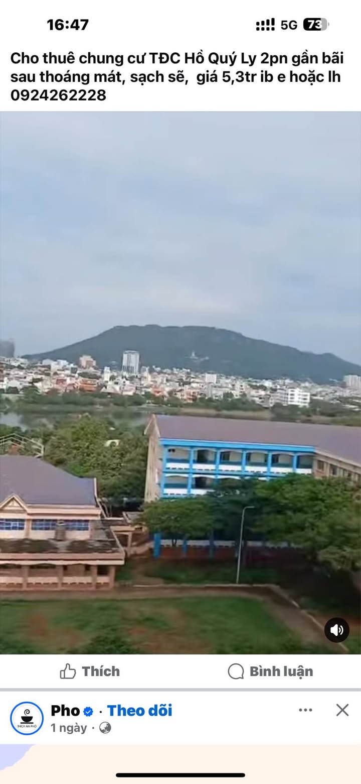 Chung cư TĐC Hồ Quý Ly Vũng Tàu 2PN giá 5.3 triệu - Sạch sẽ thoáng mát