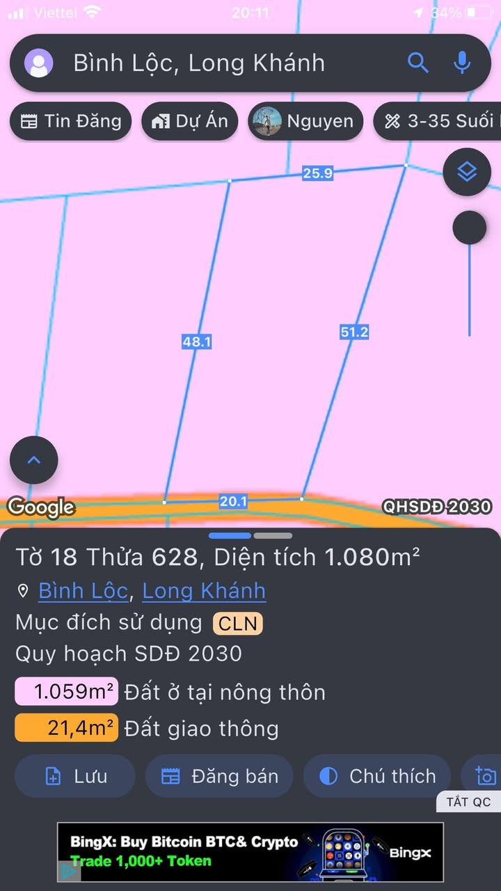 Đất nền đường Lê A, phường Bình Lộc, 1080m² giá 2.6 tỷ - Sổ hồng chính chủ!