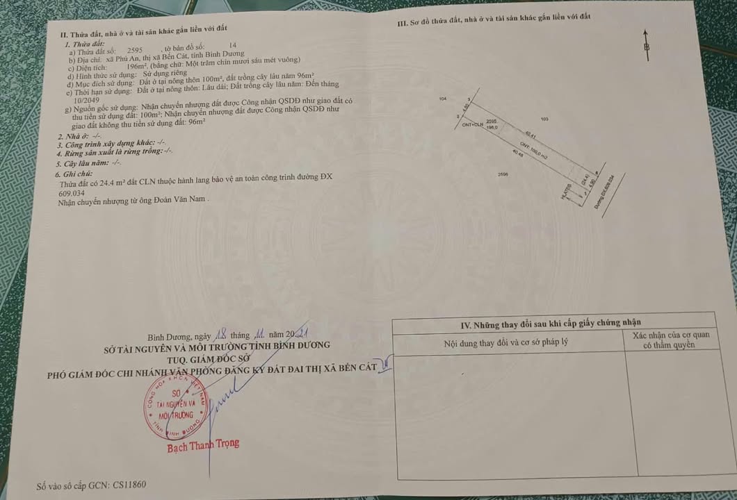 Đất thổ cư Phú An, Bến Cát 196m² giá 2.2 tỷ - Mặt tiền đường nhựa đẹp!