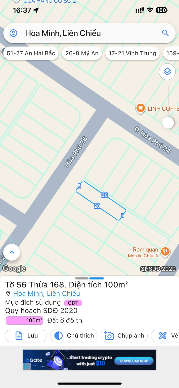 Lô đất 100m² bán gấp tại Hòa Phú 26, Liên Chiểu - Giá 7.5 tỷ, hướng Tây Bắc