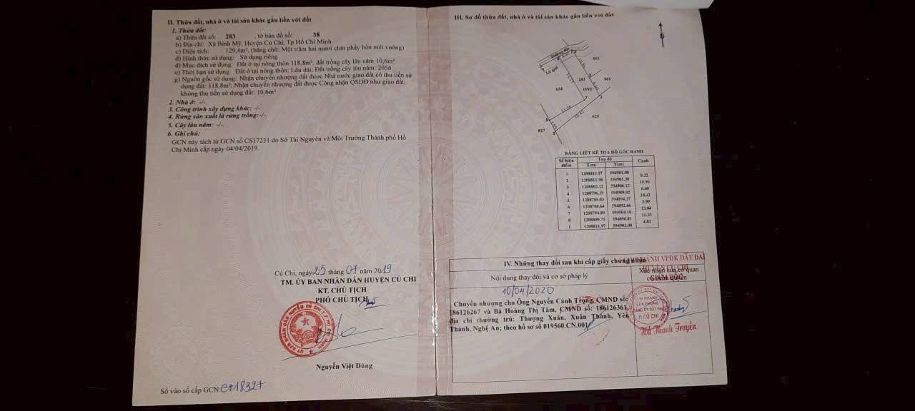 Đất nền xã Bình Mỹ, Củ Chi 129m² giá 1.95 tỷ - Đầu tư sinh lời ngay!