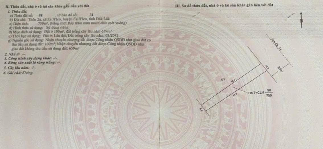 Đất mặt tiền QL14 xã Ea H’Leo, Đắk Lắk 820m² giá 1.6 tỷ - Cơ hội đầu tư hấp dẫn!