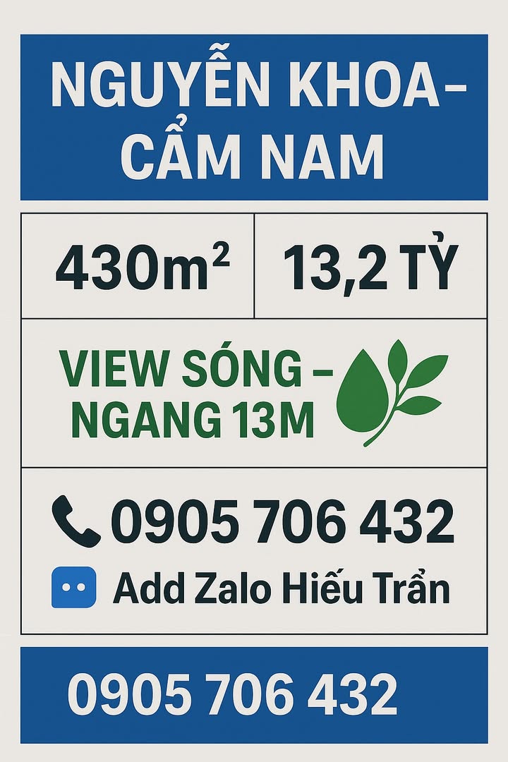 Đất nền Cẩm Nam Hội An 430m² giá 13,2 tỷ - Mặt tiền sông hiếm có!