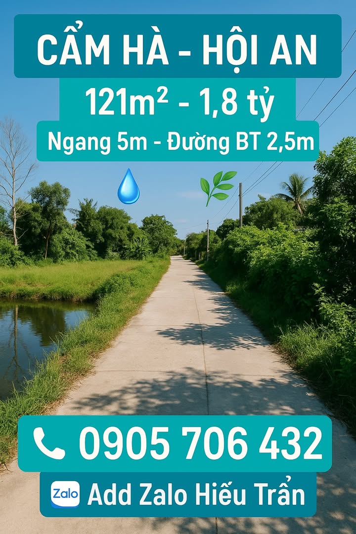 Đất nền Cẩm Hà, Hội An 121m² giá 1,8 tỷ - Đầu tư sinh lời nhanh!