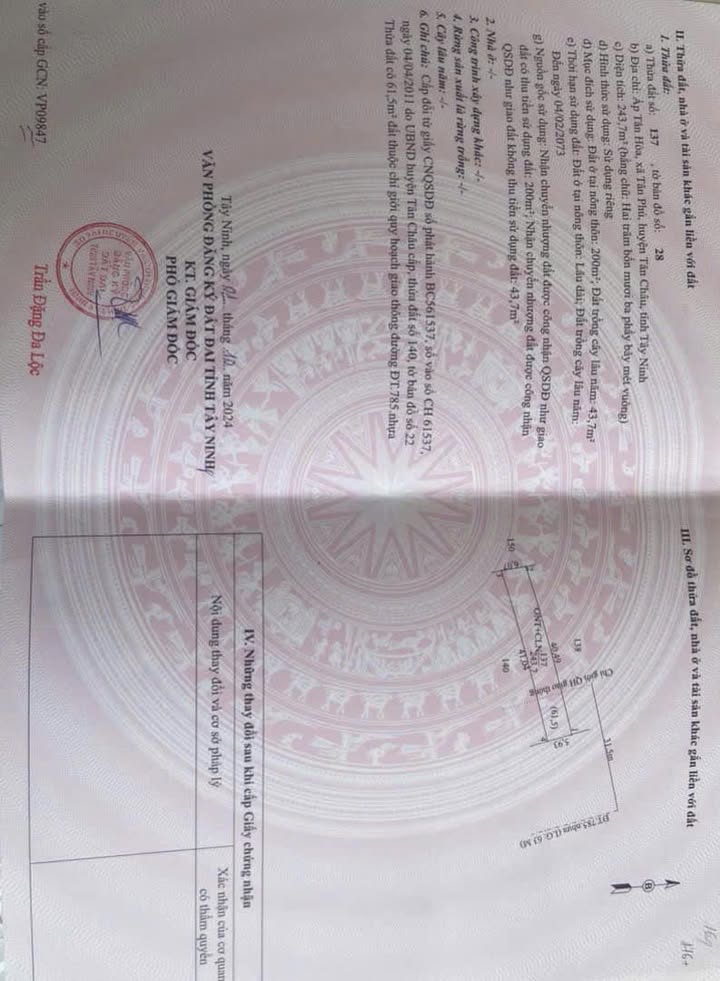 Đất mặt tiền ĐT785, Tân Phú, Tân Châu, 244m² giá 2.1 tỷ - Đầu tư sinh lời ngay!