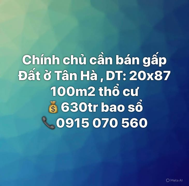 Đất thổ cư Tân Hà Lâm Hà 100m² giá 630 triệu - Sổ đỏ chính chủ!