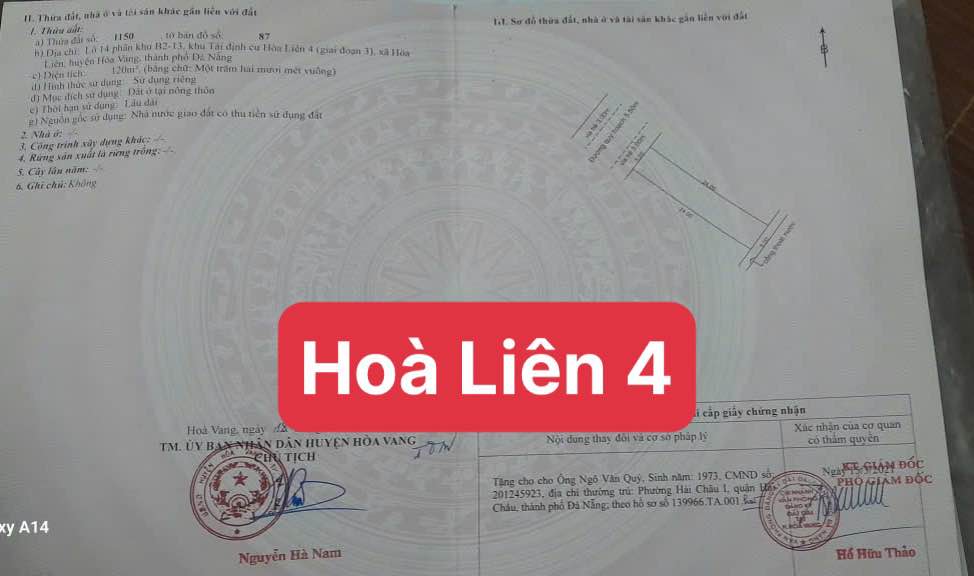 Lô đất Hòa Liên 4, Hòa Vang, Đà Nẵng 120m² - Đầu tư sinh lời cao!