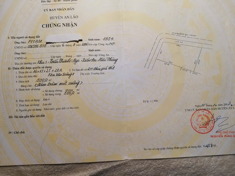 Đất nền Trường Sơn, An Lão 500m² - Mặt tiền đẹp, cơ hội đầu tư hiếm có!