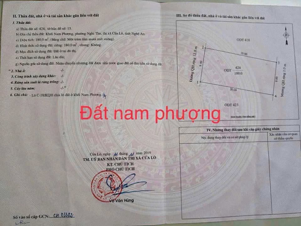 Đất nền Nghi Thu Cửa Lò 180m² - Mặt tiền đẹp, giá thỏa thuận hấp dẫn!