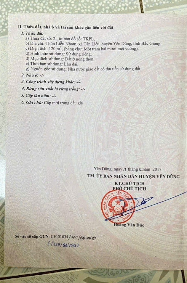 Đất nền Tân Liễu, Yên Dũng, Bắc Giang 120m² giá 2 tỷ - Mặt tiền rộng, cơ hội đầu tư lý tưởng!