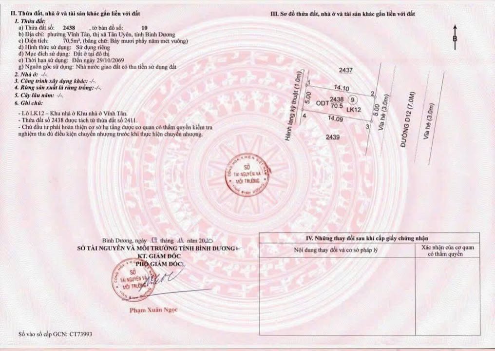 Đất nền Vĩnh Tân, Tân Uyên 70.5m² giá 1.099 tỷ - Cơ hội đầu tư sinh lời nhanh!