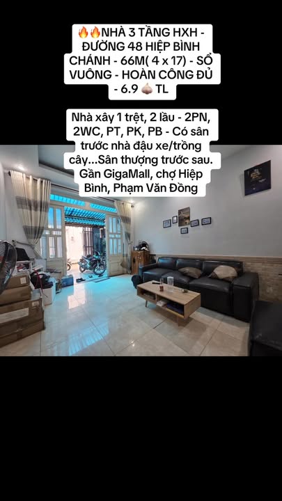 Nhà 3 tầng hẻm xe hơi đường 48 Hiệp Bình Chánh 66m² giá 6.9 tỷ - Sổ đỏ chính chủ!