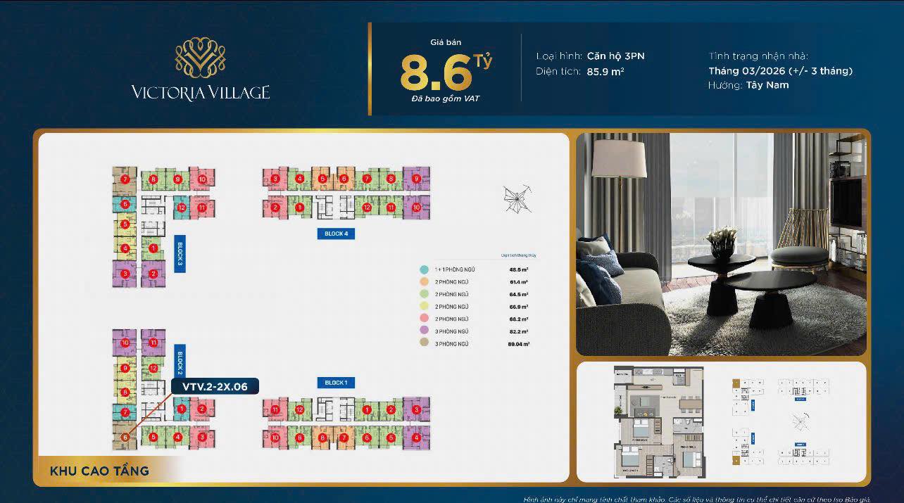 Căn hộ 3PN Victoria Village Thủ Đức 85.9m² giá 8.6 tỷ - View sông Sài Gòn tuyệt đẹp!