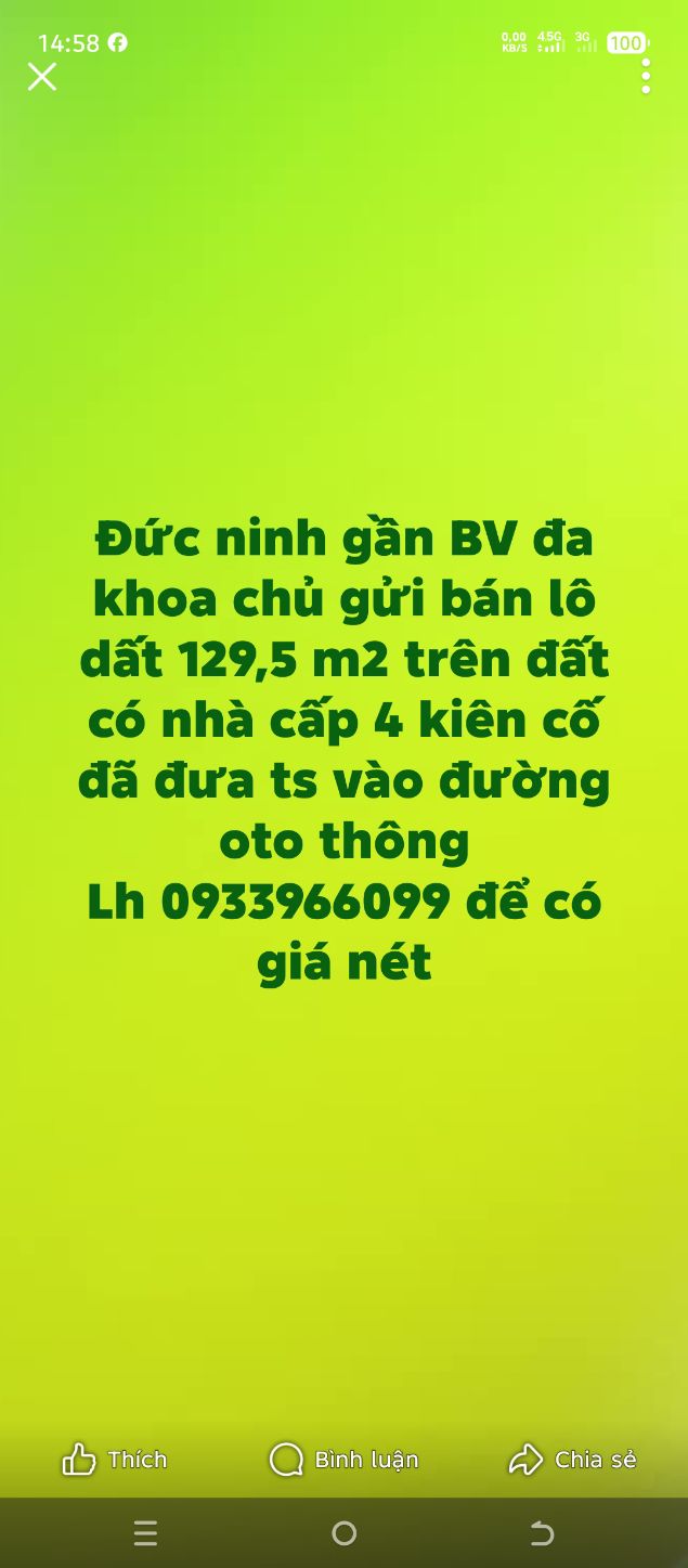 Đất nền Đức Ninh Đồng Hới 129,5m² - Nhà cấp 4 kiên cố, đường ô tô vào tận nơi!