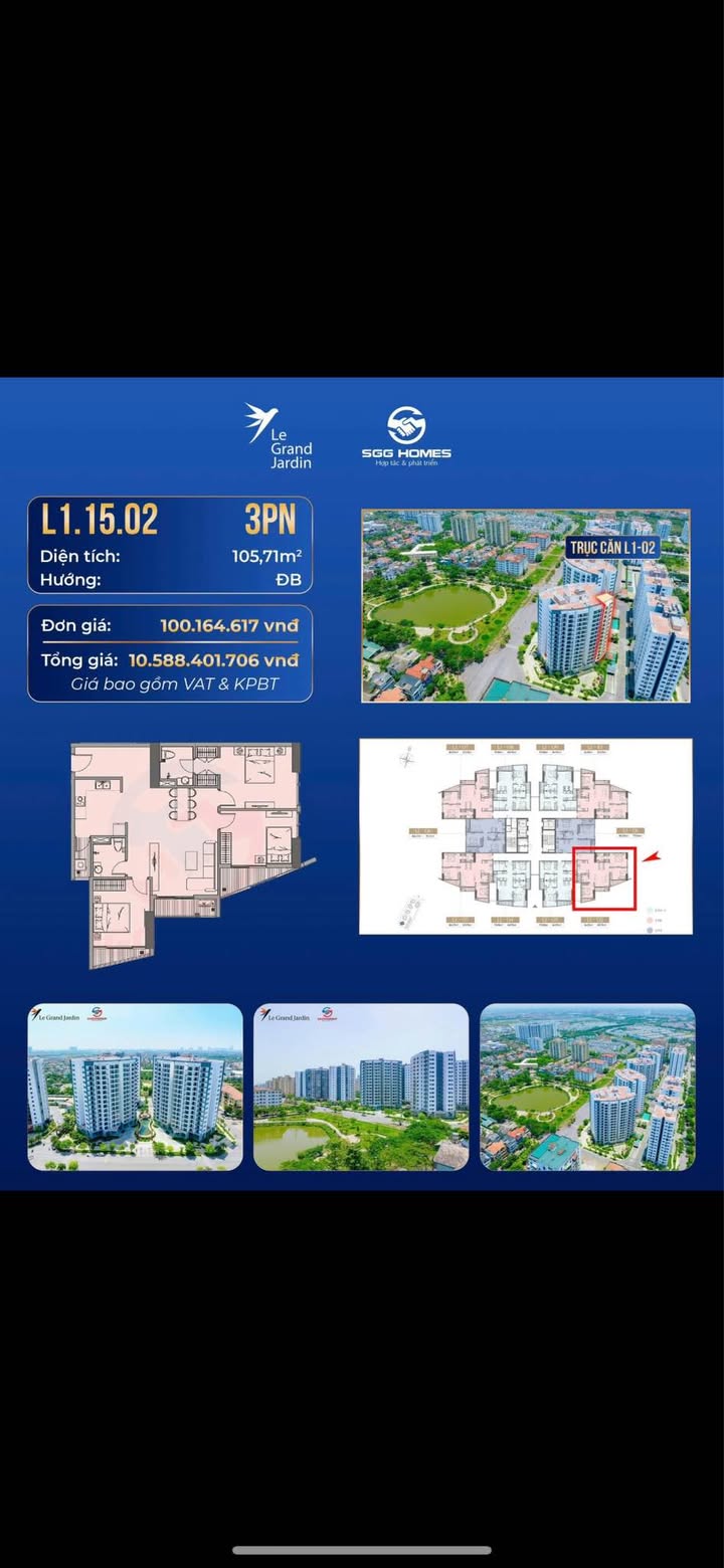 Căn hộ 3 phòng ngủ Le Grand Jardin 105,71m² giá 10,588 tỷ - Không gian sống lý tưởng!