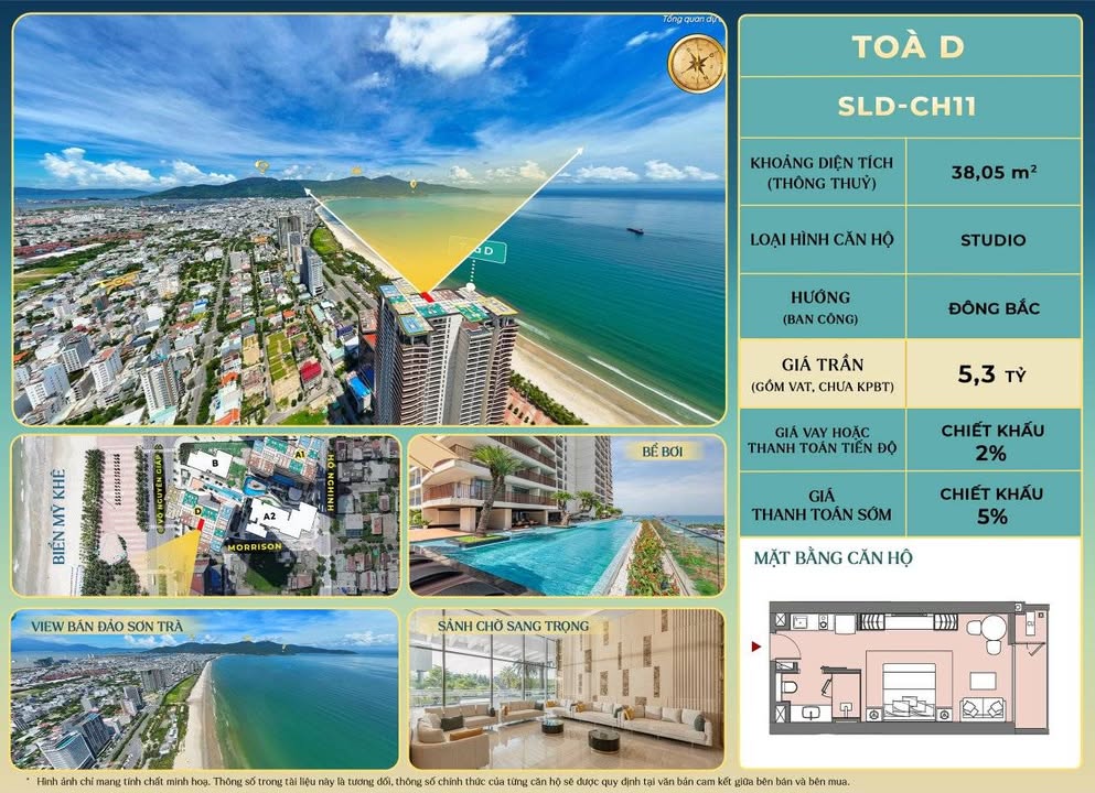 Căn hộ studio mặt biển Mỹ Khê Đà Nẵng 38m² - Sẵn sàng vào ở ngay!