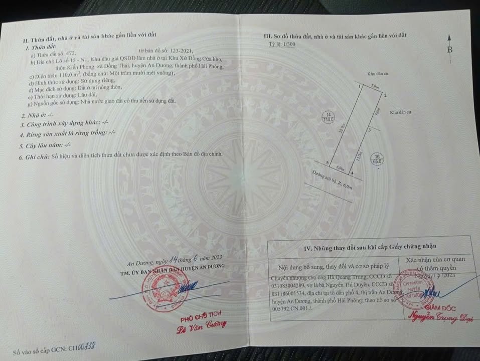 Đất đấu giá 110m² Kiến Phong, Đồng Thái, An Dương - Giá đầu tư chỉ 2 tỷ!