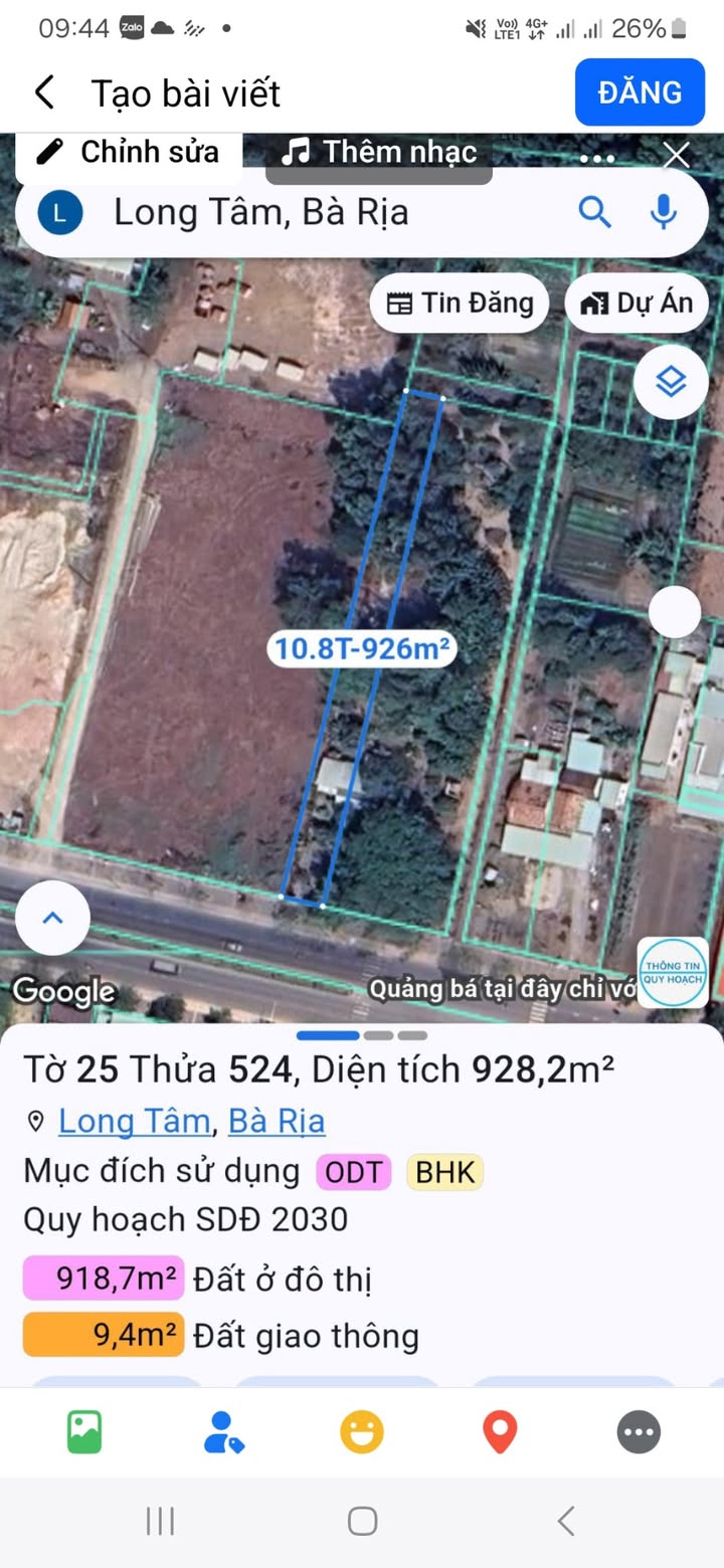 Đất nền Bà Rịa - Vũng Tàu 1000m² giá 10.8 tỷ - Cơ hội đầu tư tuyệt vời!