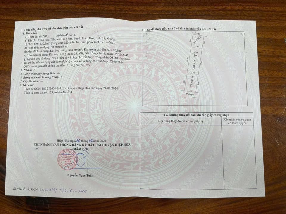 Đất nền Hợp Thịnh, Hiệp Hòa 130m² giá chỉ 600 triệu - Cơ hội đầu tư tốt!