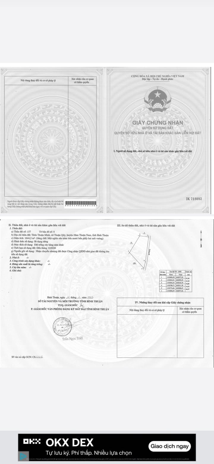 Đất nền Thuận Quý, Bình Thuận 1644m² giá 2.63 tỷ - Đầu tư sinh lời ngay!