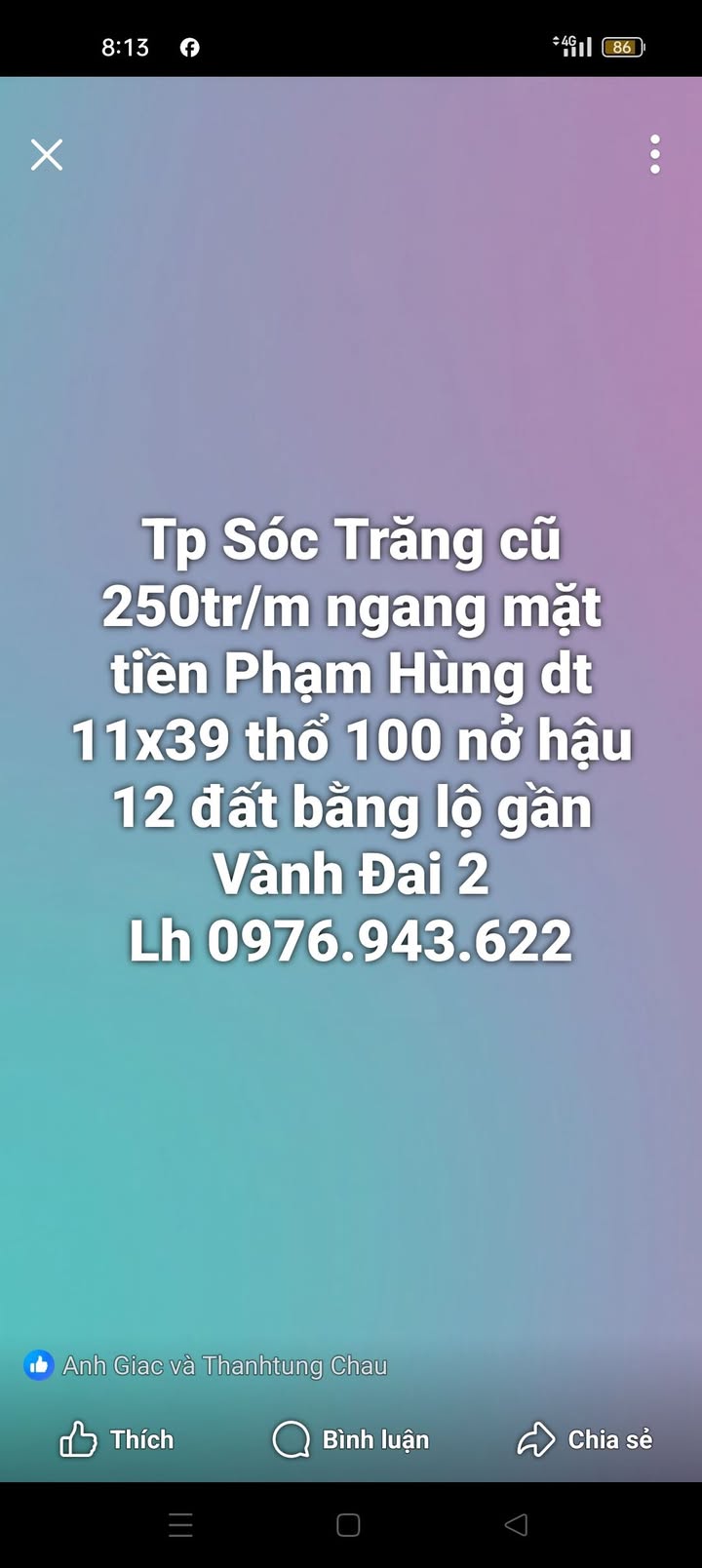 Đất nền mặt tiền Phạm Hùng, Tp Sóc Trăng 4680m² giá 8.97 tỷ - Đầu tư sinh lời ngay!