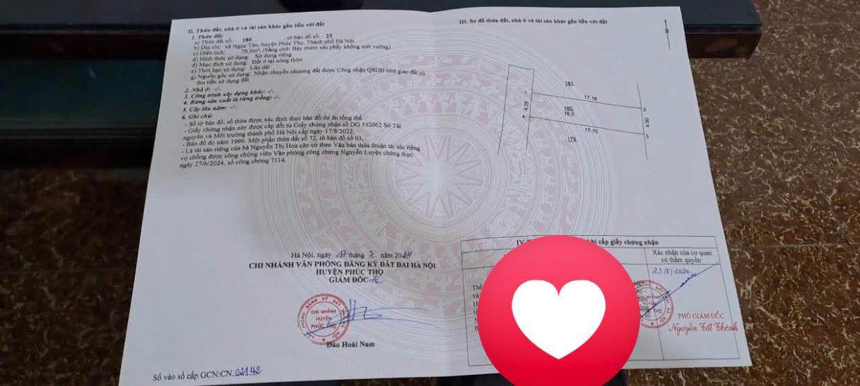 Đất nền Ngọc Tảo, Phúc Thọ 76m² giá 2.3 tỷ - Đường ô tô vào tận nơi!