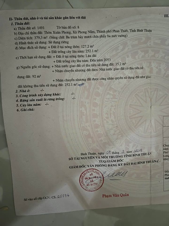 Đất thổ cư Phong Nẫm Phan Thiết 379m² giá 1.5 tỷ - Sổ Hồng riêng, ô tô vào tận nơi!