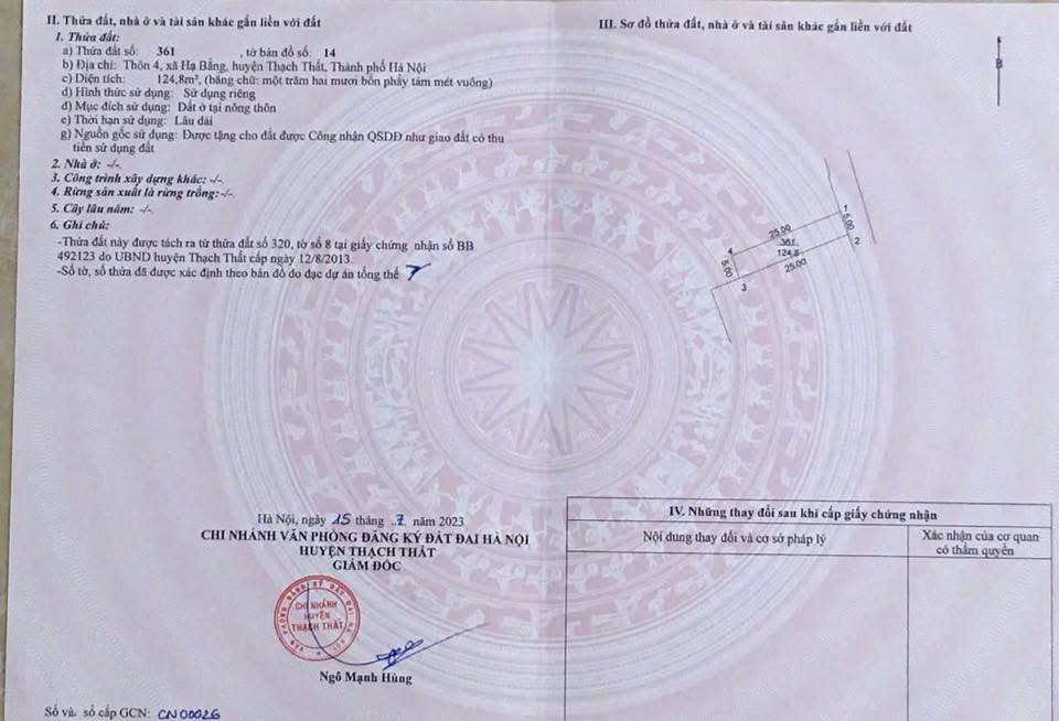 Đất thổ cư Hạ Bằng 124.8m² giá thỏa thuận - Vị trí thuận lợi gần chợ và trường học!